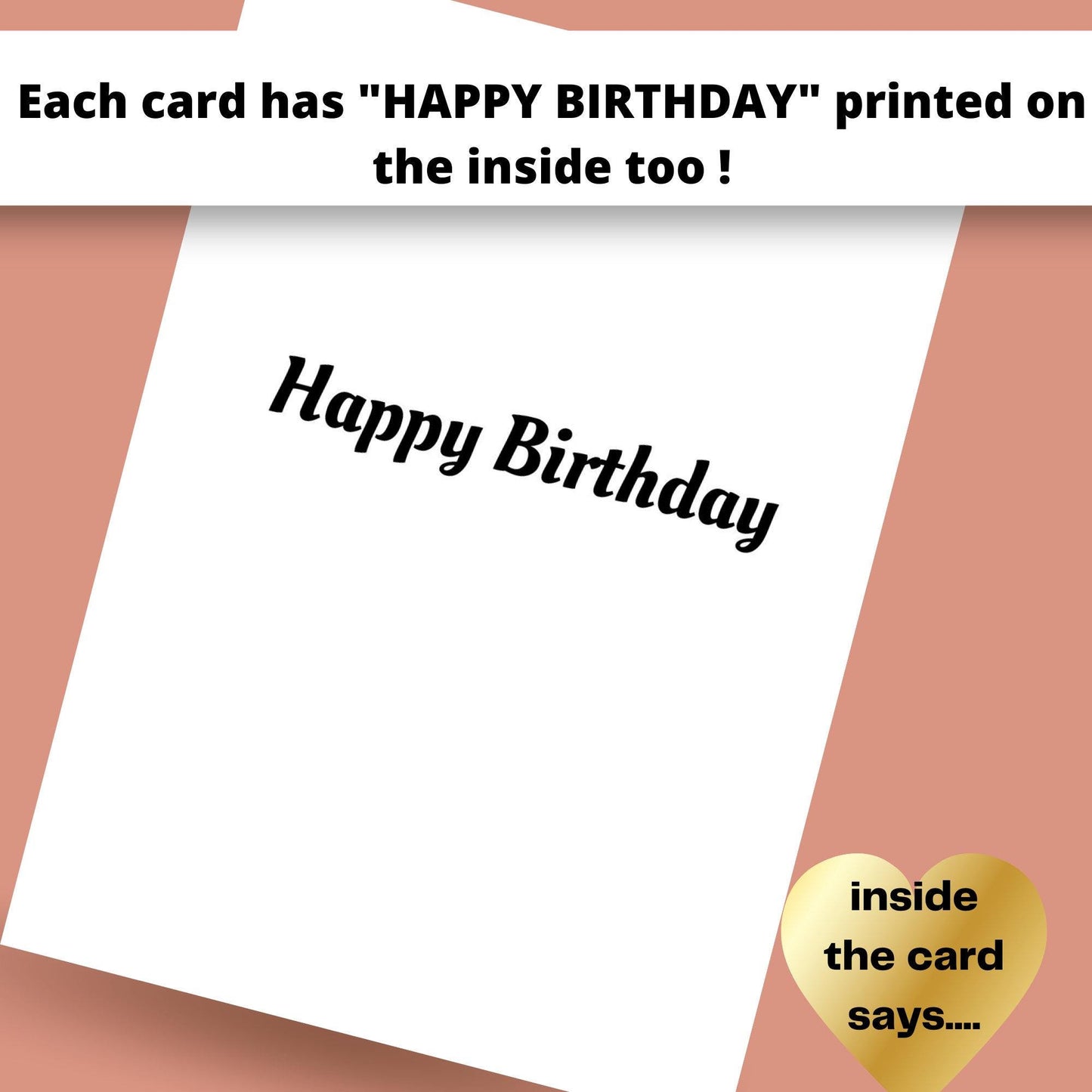 Inside a northern soul birthday card is white card with 'Happy Birthday' text on a pink background