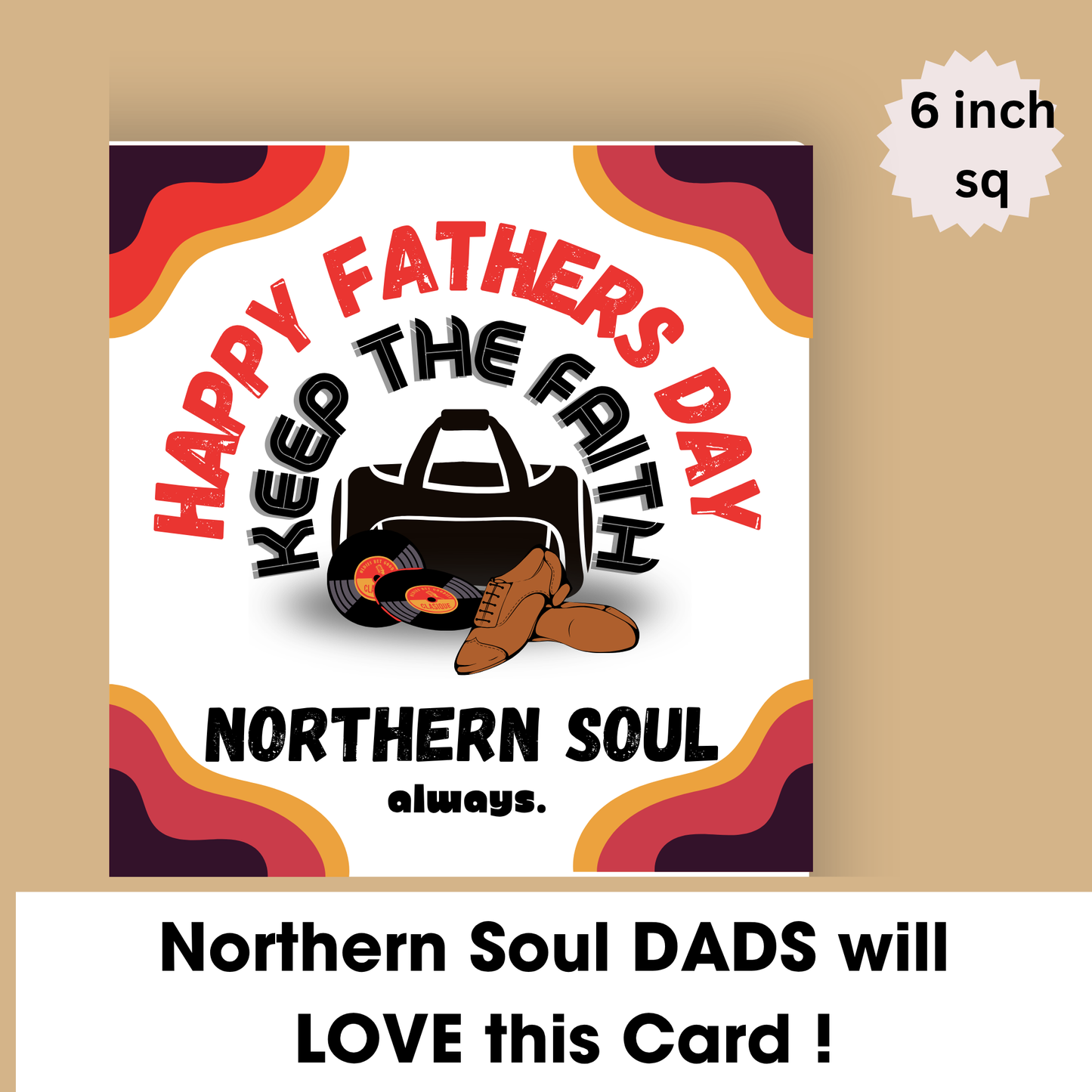 Father's Day card with Northern Soul design on a beige background