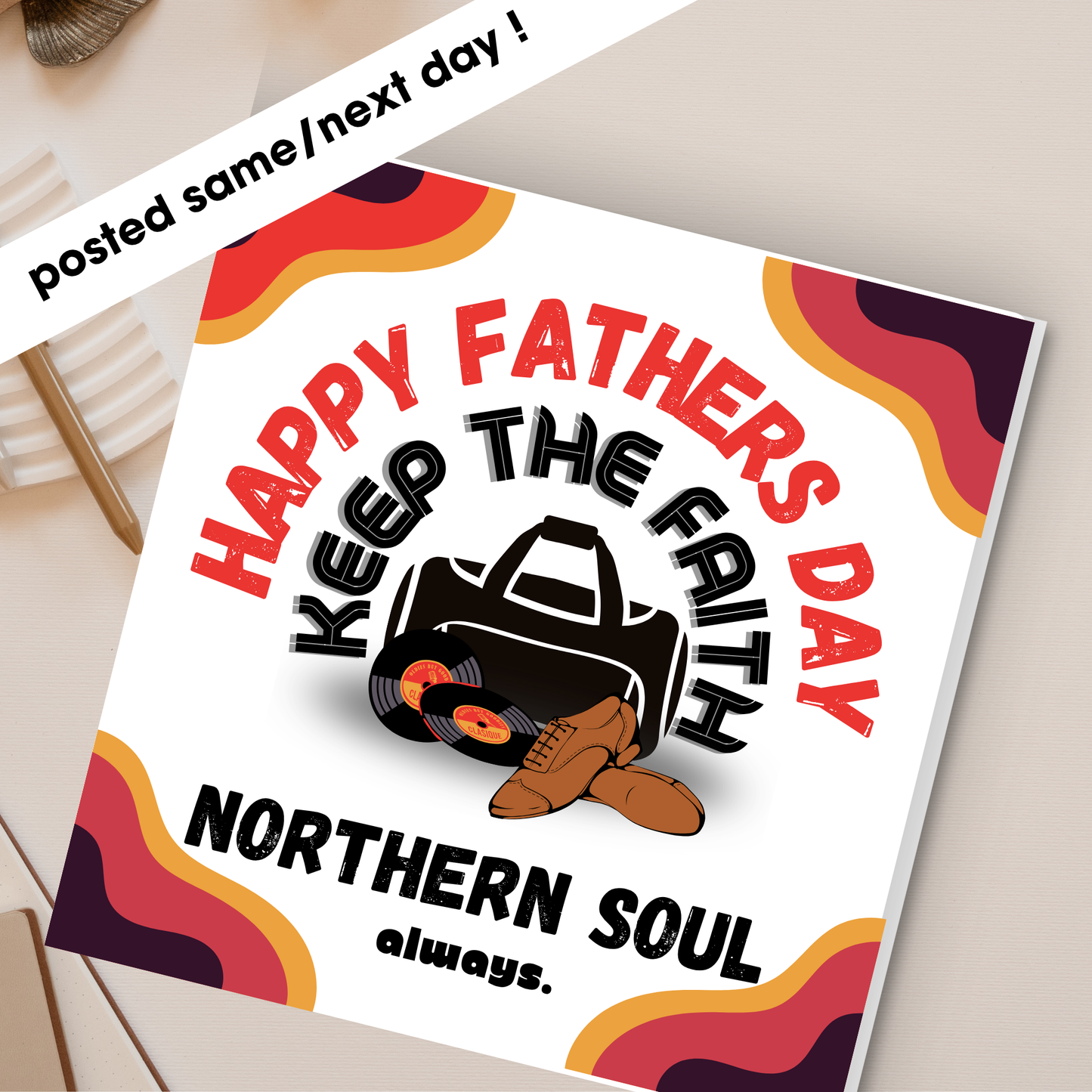 Fathers Day card with Northern Soul design on a light background