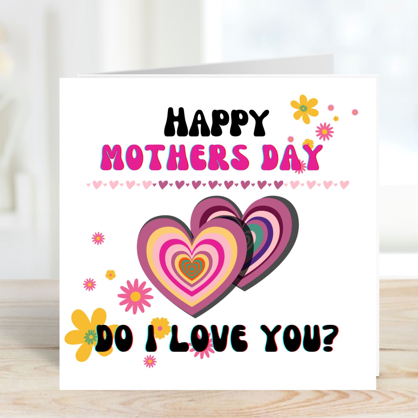 Northern Soul Mother's Day card with colorful hearts and flowers on a white background