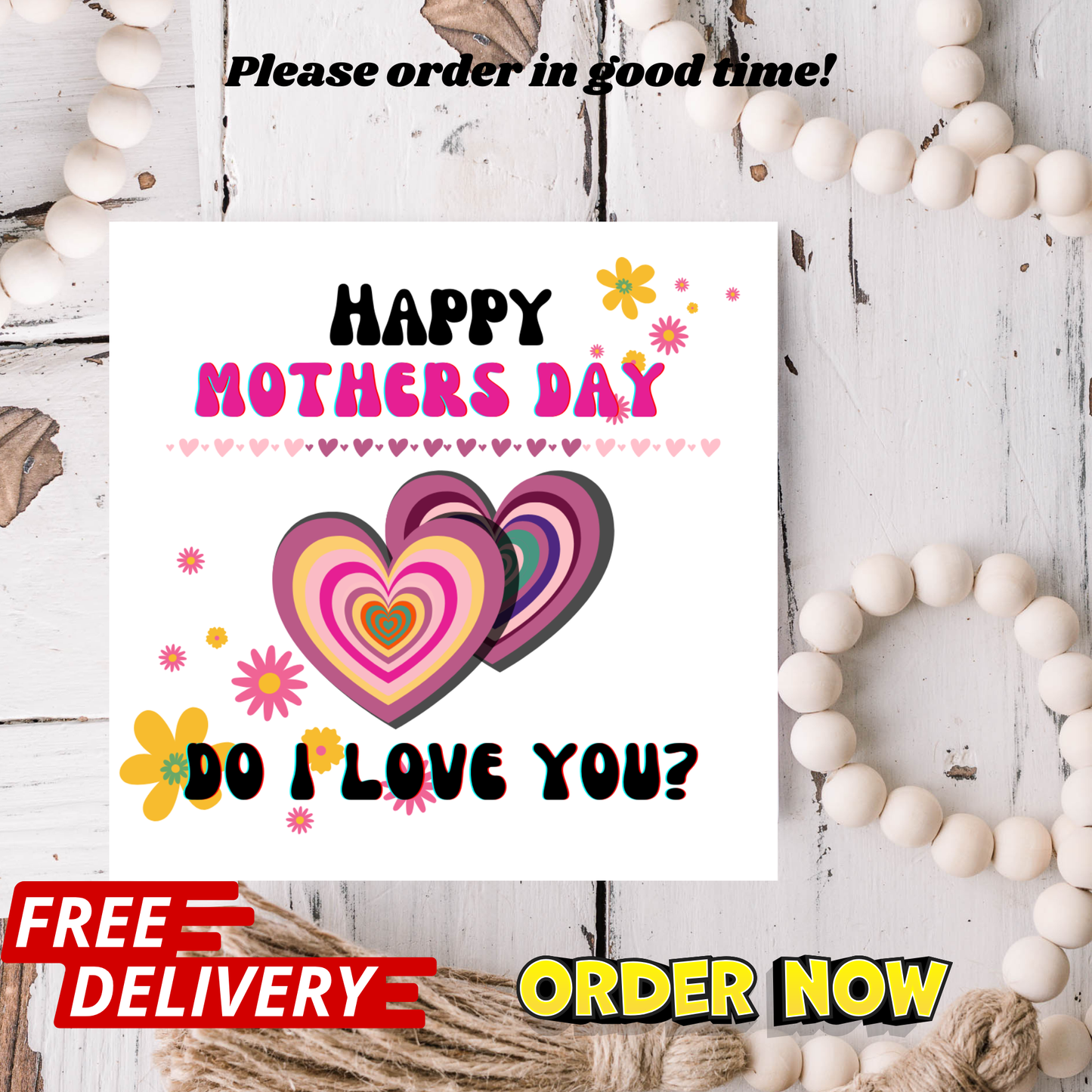 Northern Soul Mother's Day card with heart design and text on a decorative background Do i  love you