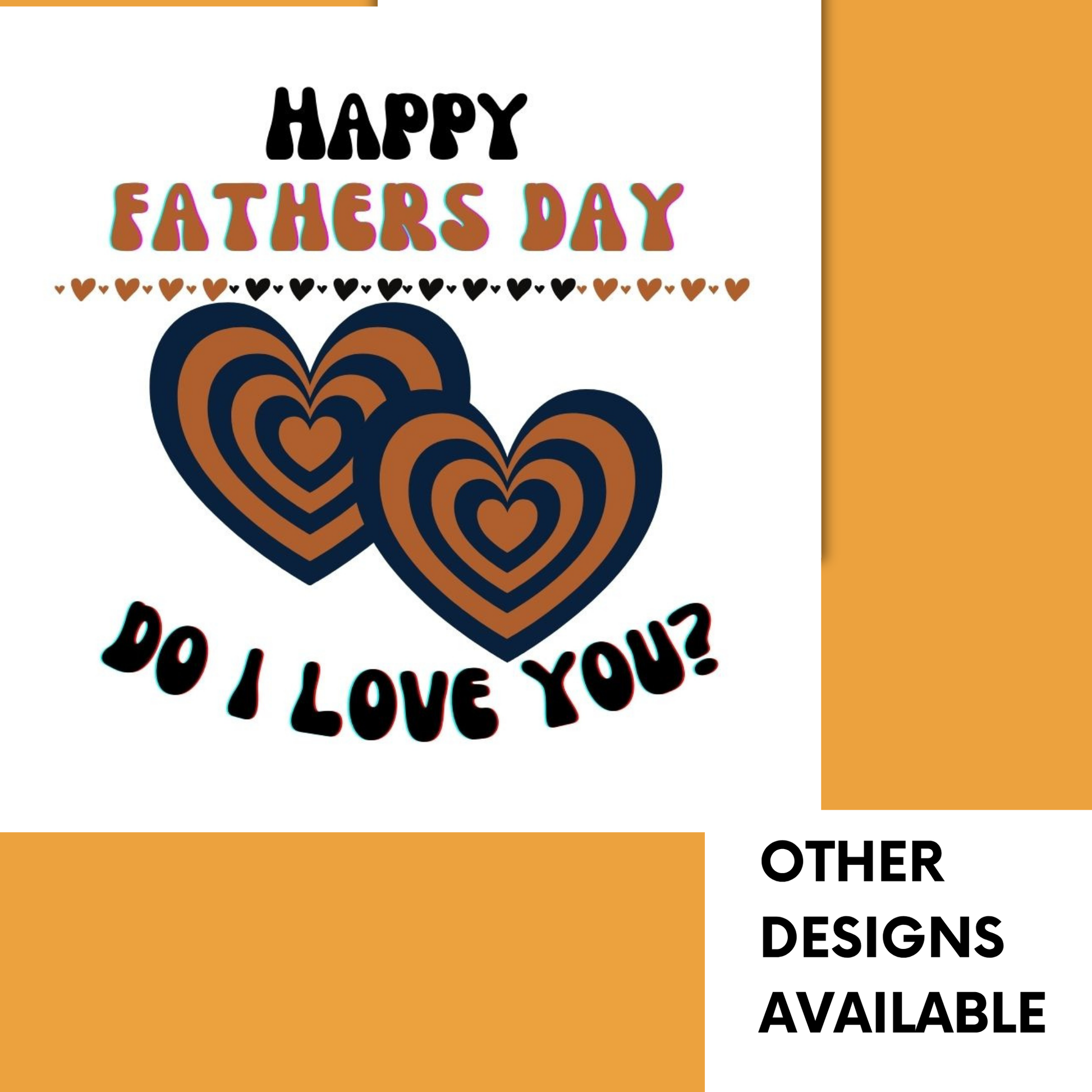 Father's Day card with hearts and text on a white background with orange border