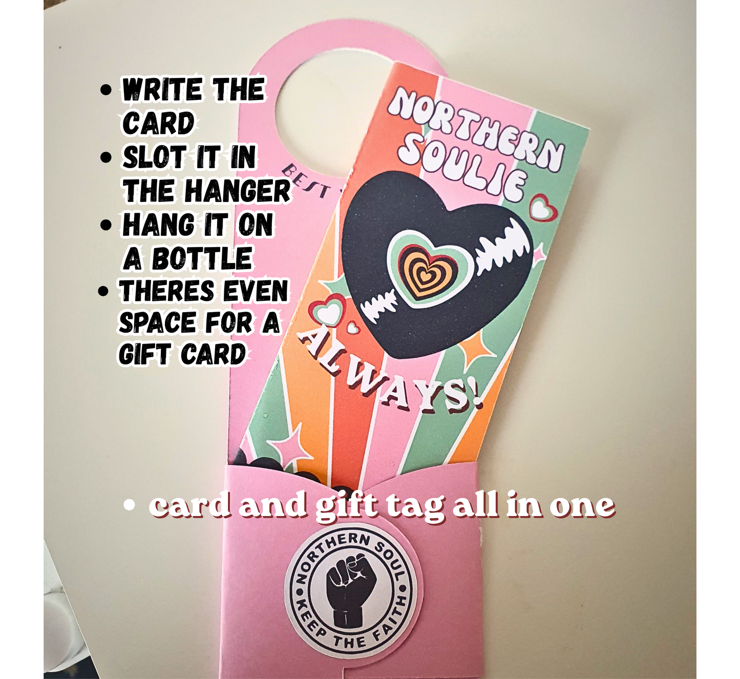 Northern Soul Gift Tag Bottle Hanger inc Mini Card : PINK