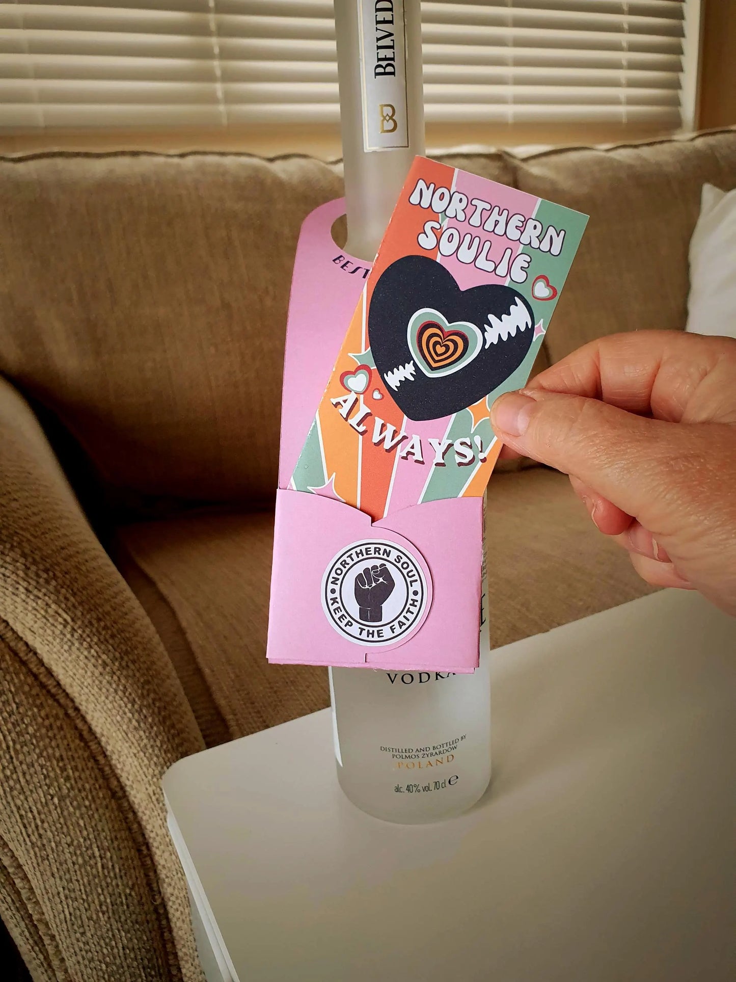 Northern Soul Gift Tag Bottle Hanger inc Mini Card : PINK