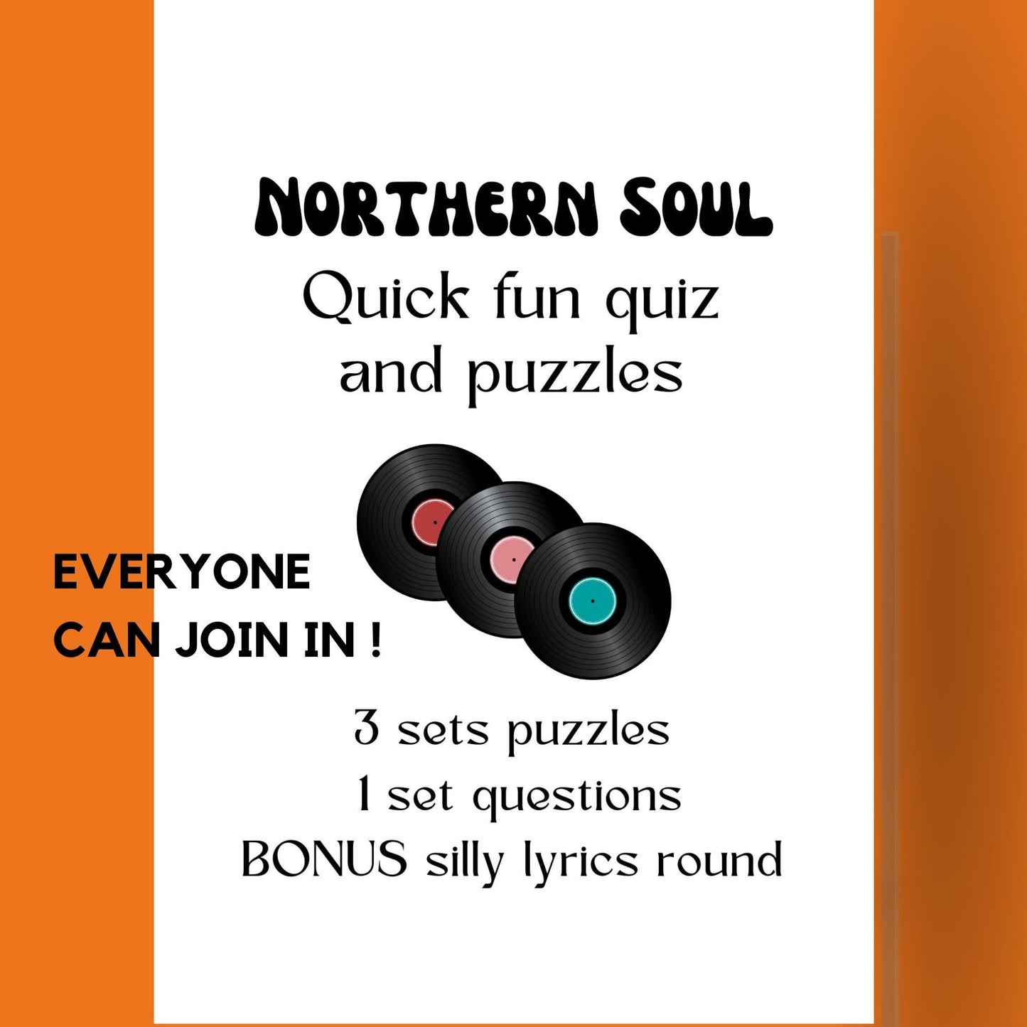 Northern Soul Fun Quiz: Instant Download Party Game (PDF) no knowledge needed