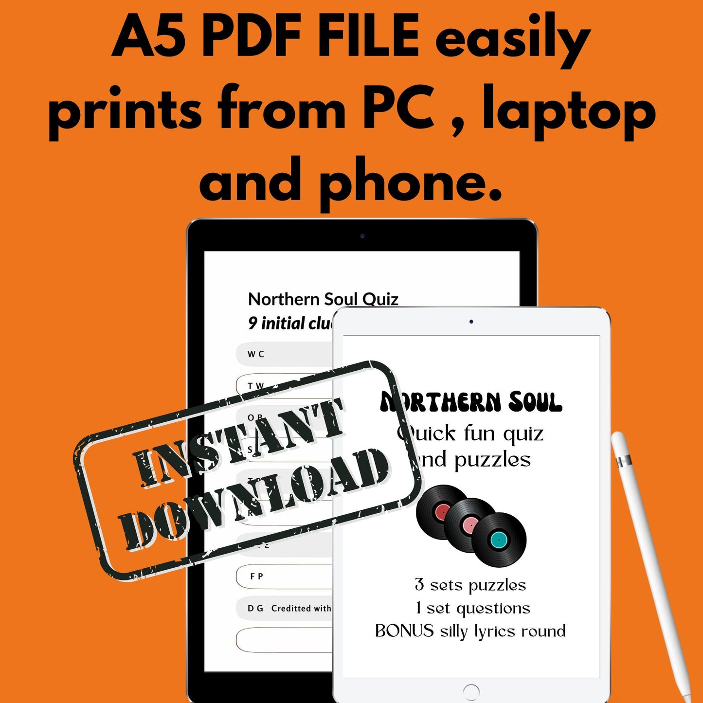 Northern Soul Fun Quiz: Instant Download Party Game (PDF) no knowledge needed