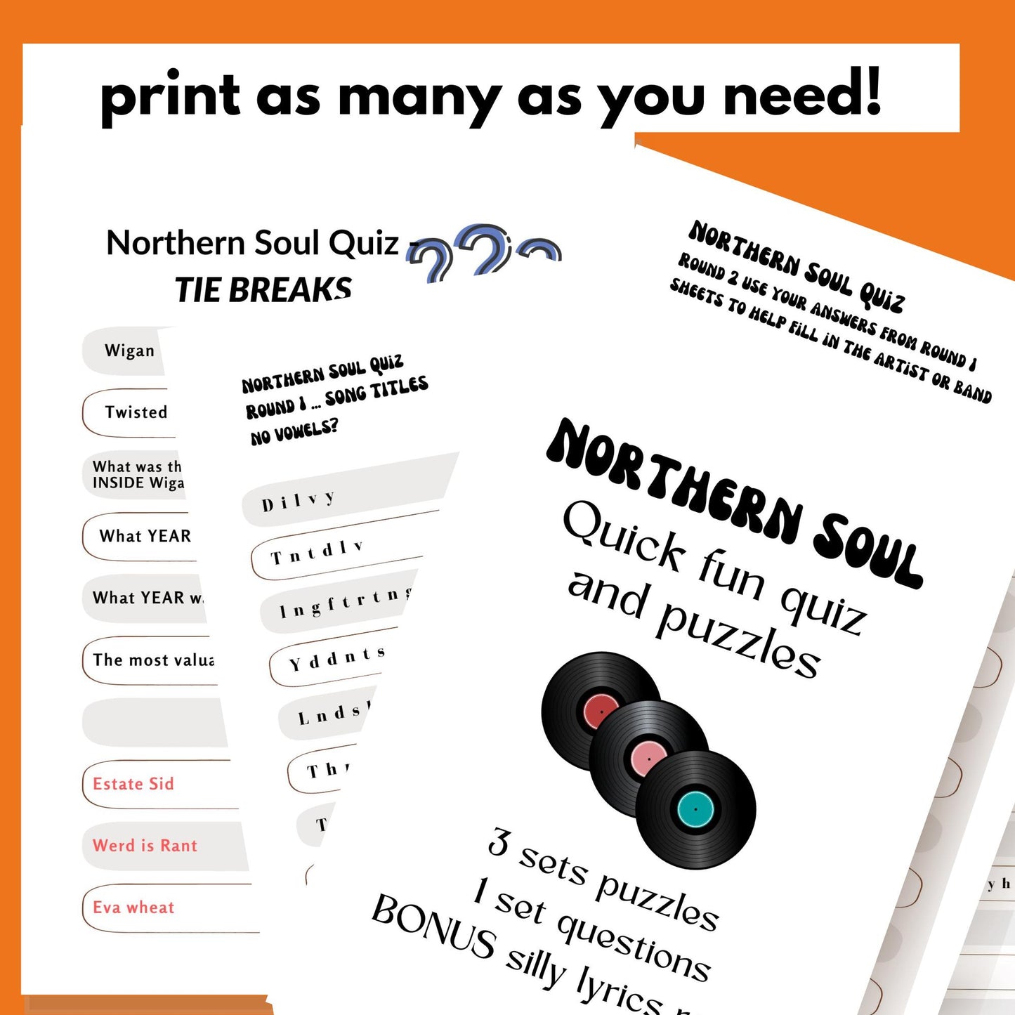 Northern Soul Fun Quiz: Instant Download Party Game (PDF) no knowledge needed
