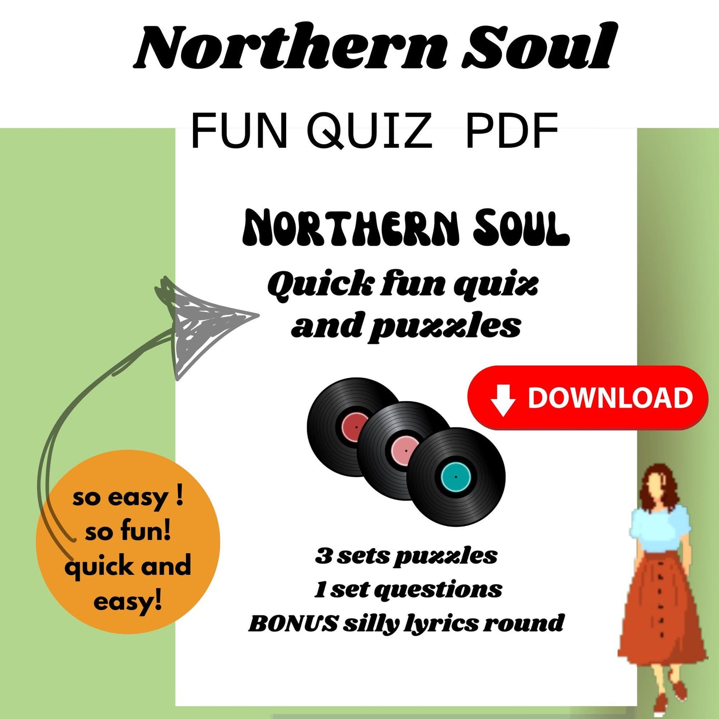 Northern Soul Quiz: Fun Party Game (PDF Download)no knowledge needed suitable all ages.