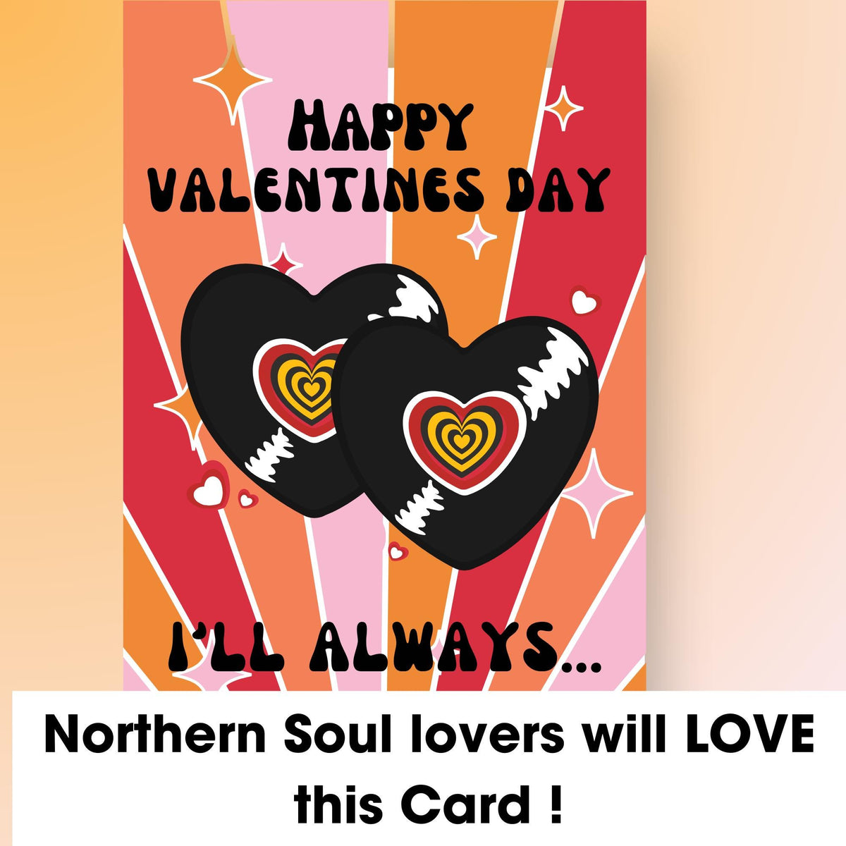 Valentine's Day card with hearts and text on a colorful background