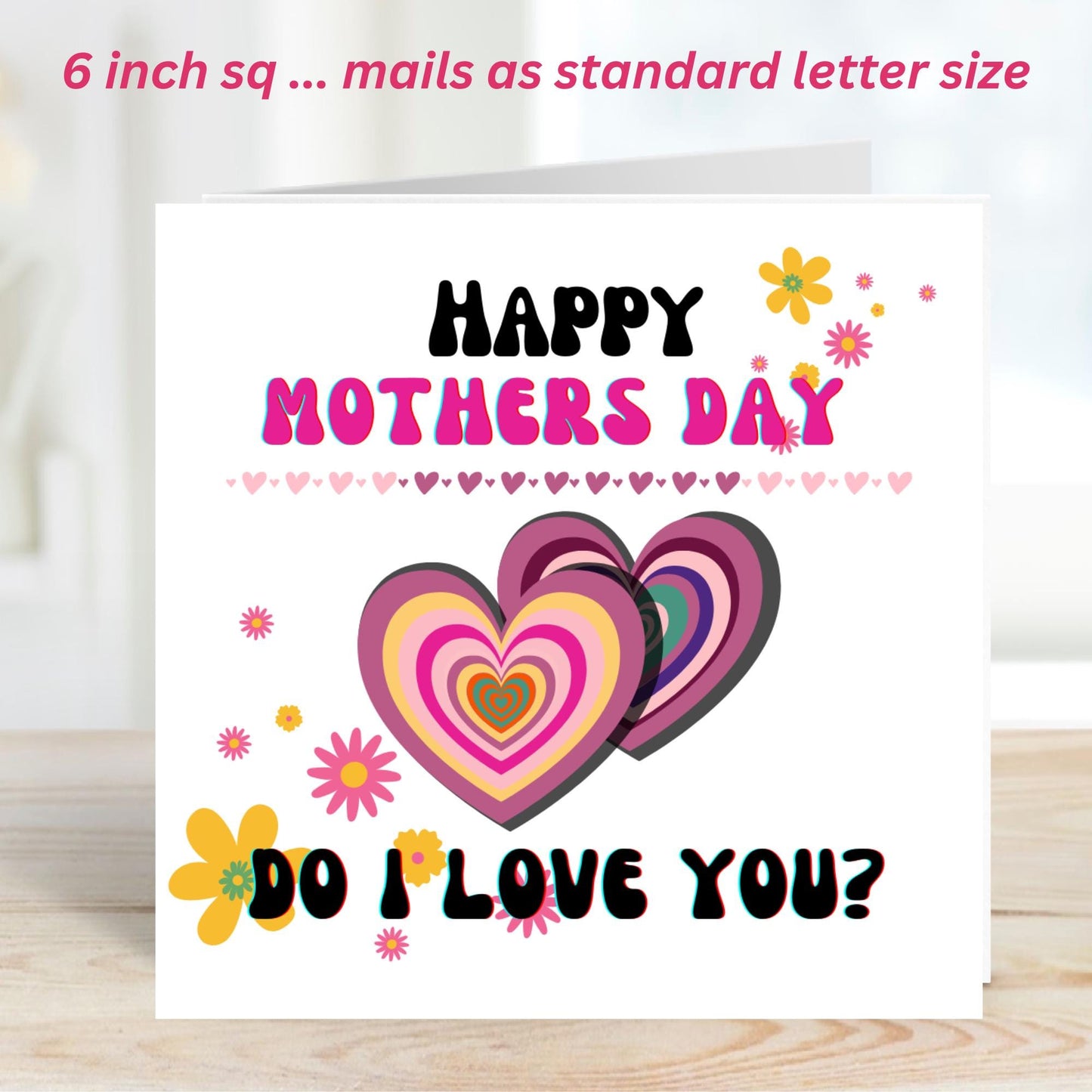 Northern soul Mothers Day Greeting card with colorful hearts and flowers on a white background states do i love you. States size is 6 inch