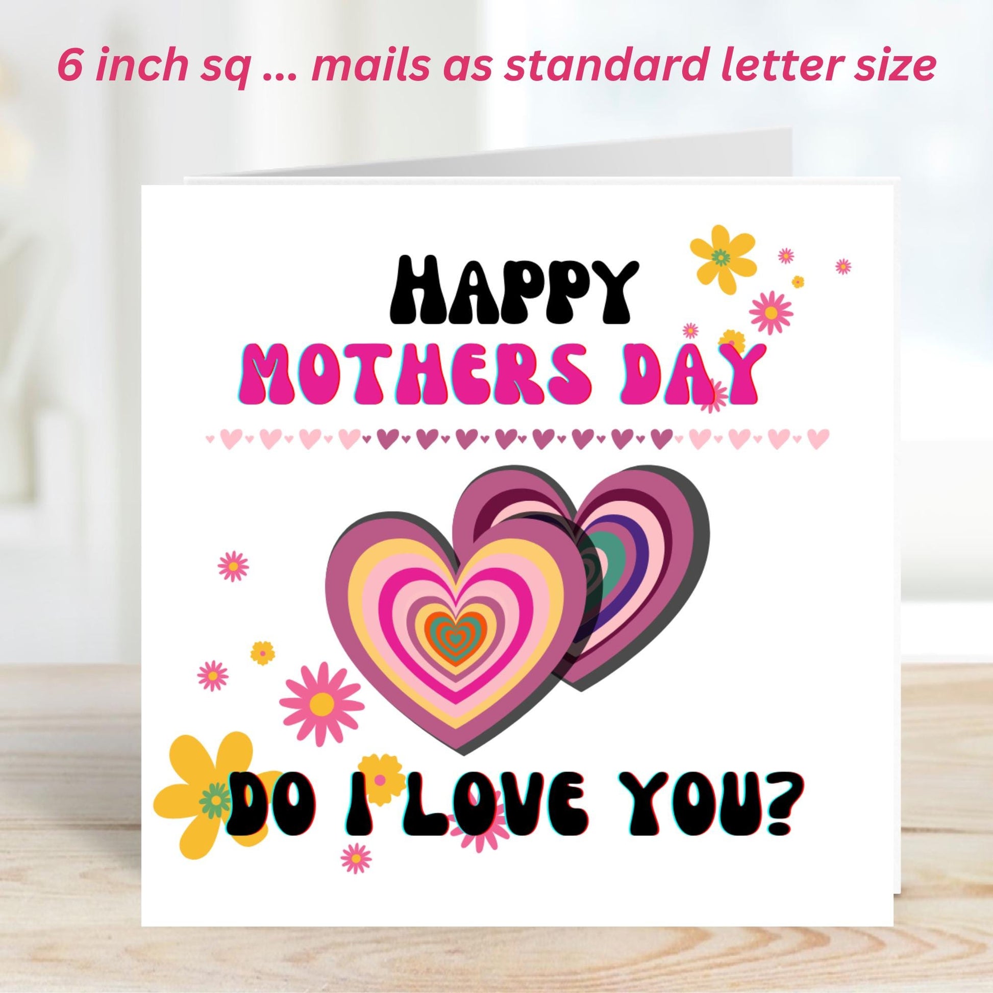 Northern soul Mothers Day Greeting card with colorful hearts and flowers on a white background states do i love you. States size is 6 inch