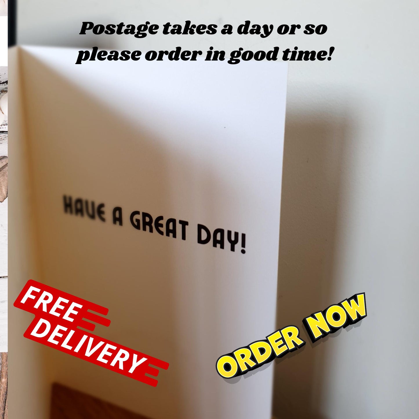 Card inner with text and graphics on a white background showing the text have a great day