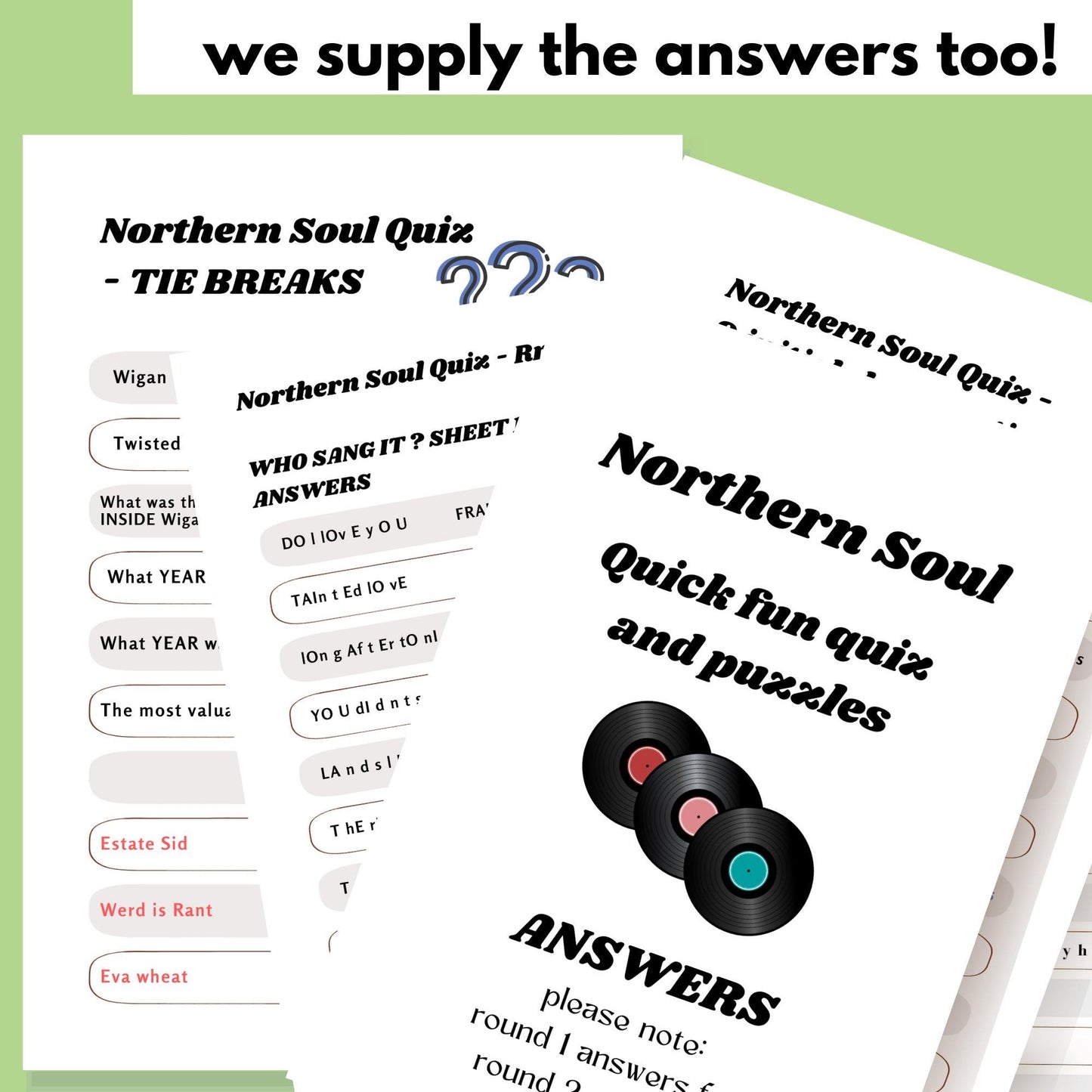 Northern Soul Quiz: Fun Party Game (A4 PDF) no serious knowledge needed