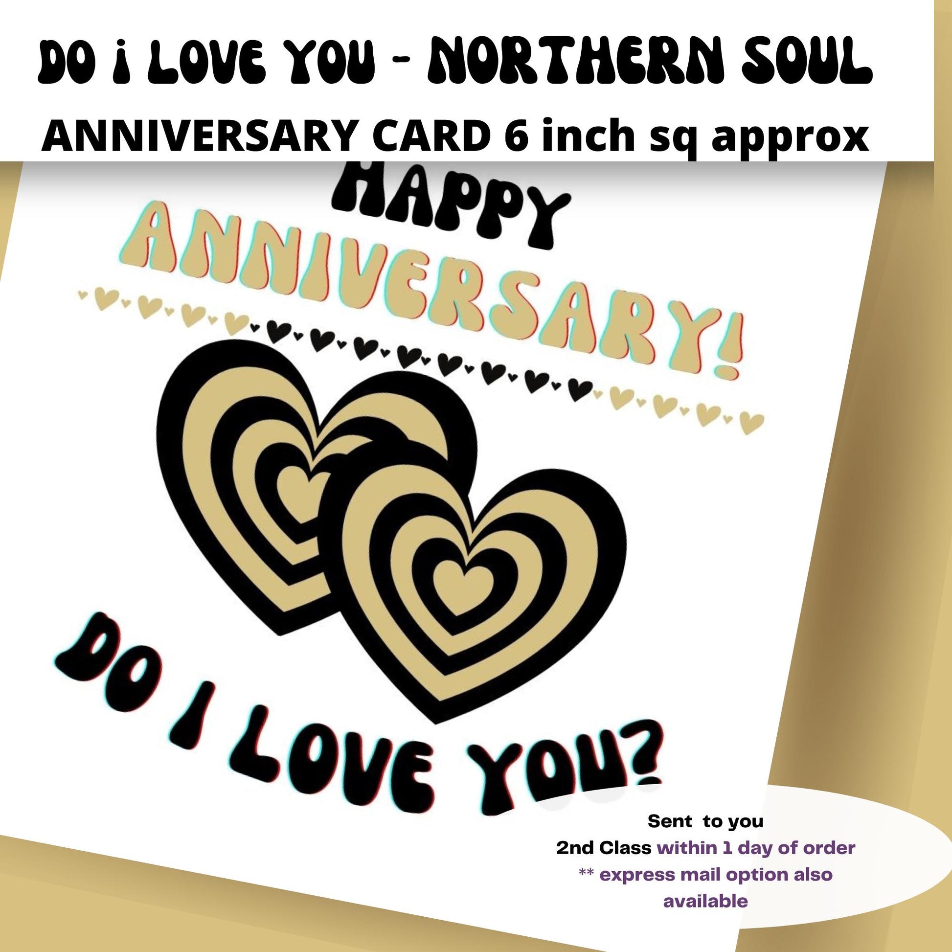 Anniversary card with GOLD hearts and text 'Do I Love You?' on a white background