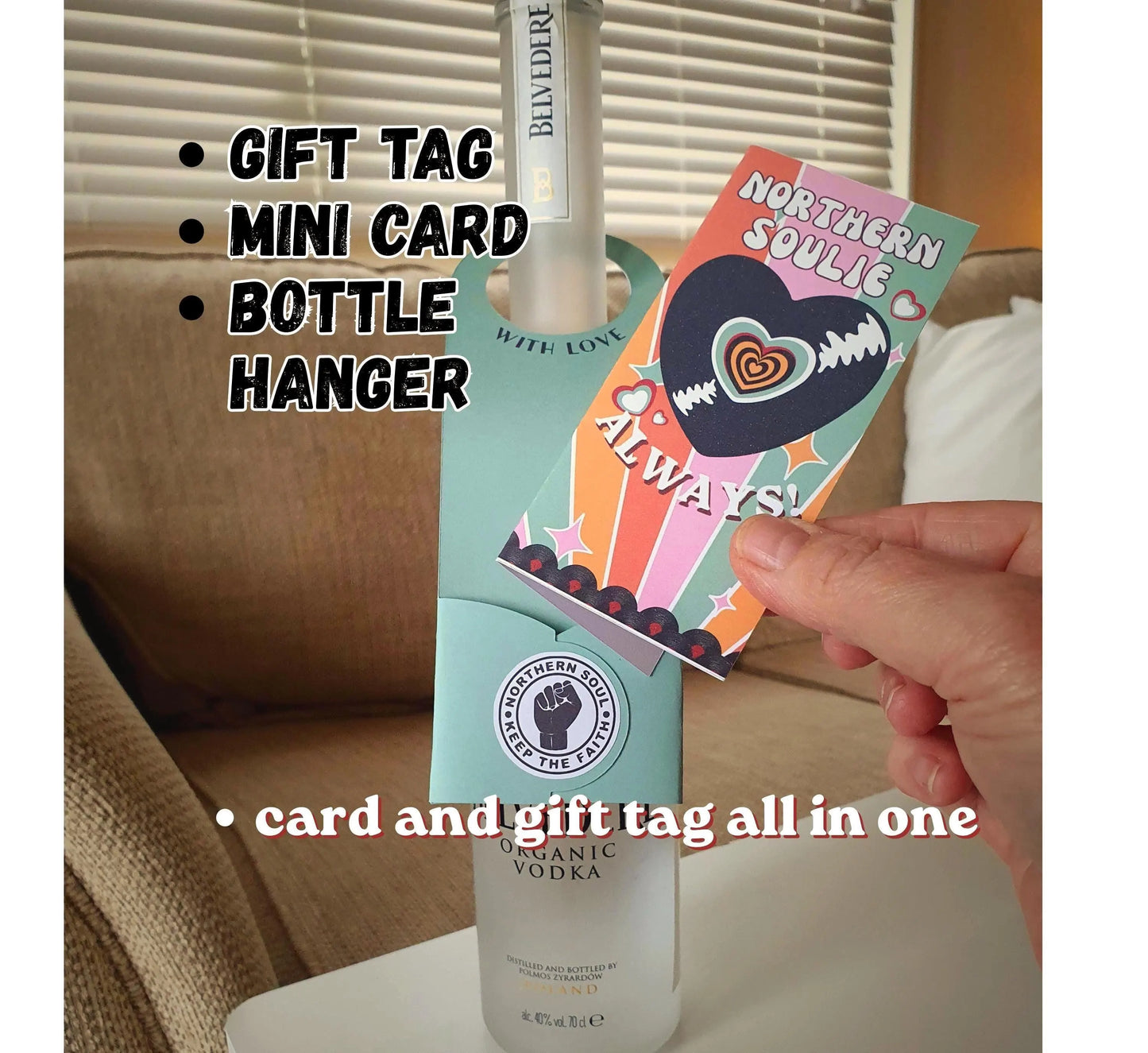 Northern Soul Gift Tag Bottle Hanger inc Mini Card : MINT GREEN