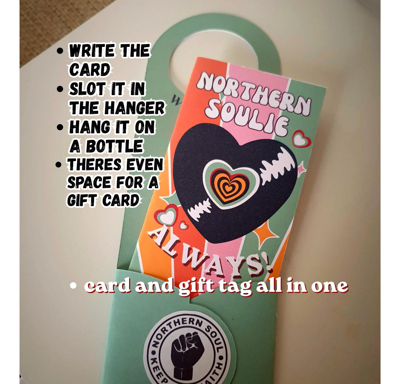 Northern Soul Gift Tag Bottle Hanger inc Mini Card : MINT GREEN